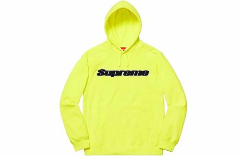 Supreme SS19 Chenille Hooded Sweatshirt Neon Yellow logo