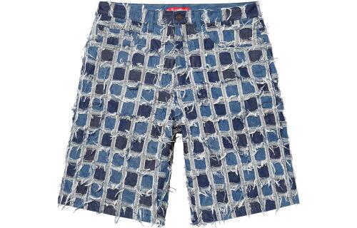 Supreme SS23 WEEK16 FRAYED PATCHWORK BAGGY DENIM SHORT logo