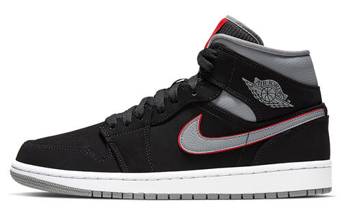 Кроссовки Nike Air Jordan 1 Mid Black Particle Grey Gym Red