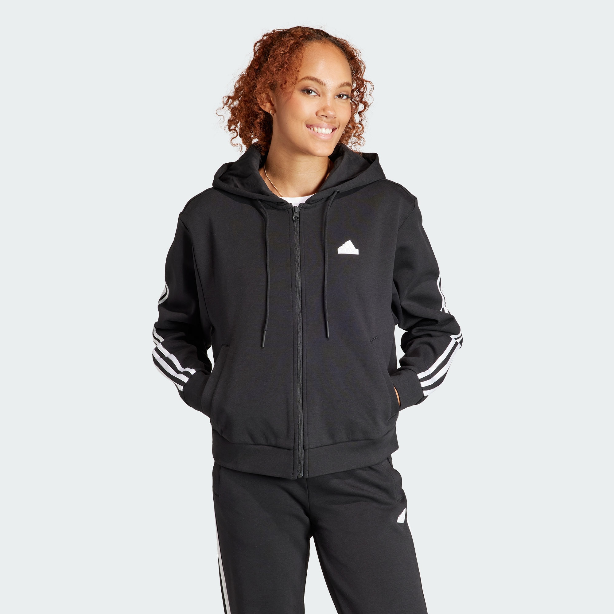 Женское худи adidas FUTURE ICONS FULL ZIP HOODIE черное