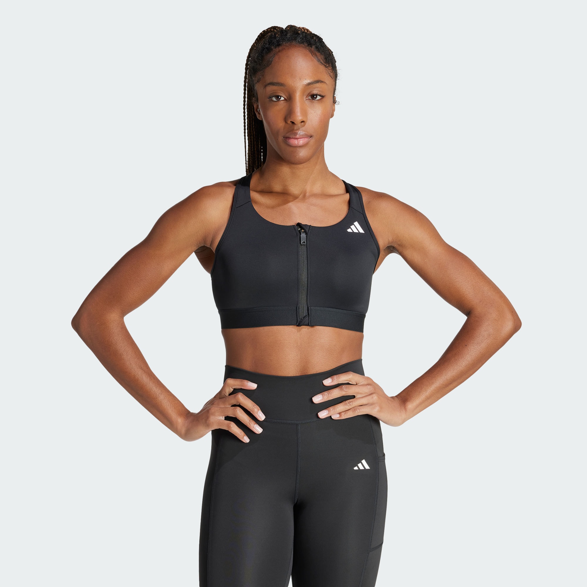 Женский топ adidas POWERREACT MEDIUM-SUPPORT ZIP BRA черный