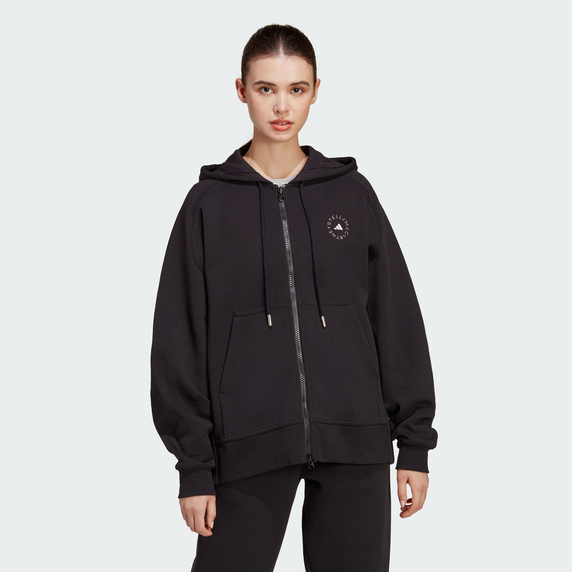 Женское худи adidas FULL-ZIP HOODIE черно-белое