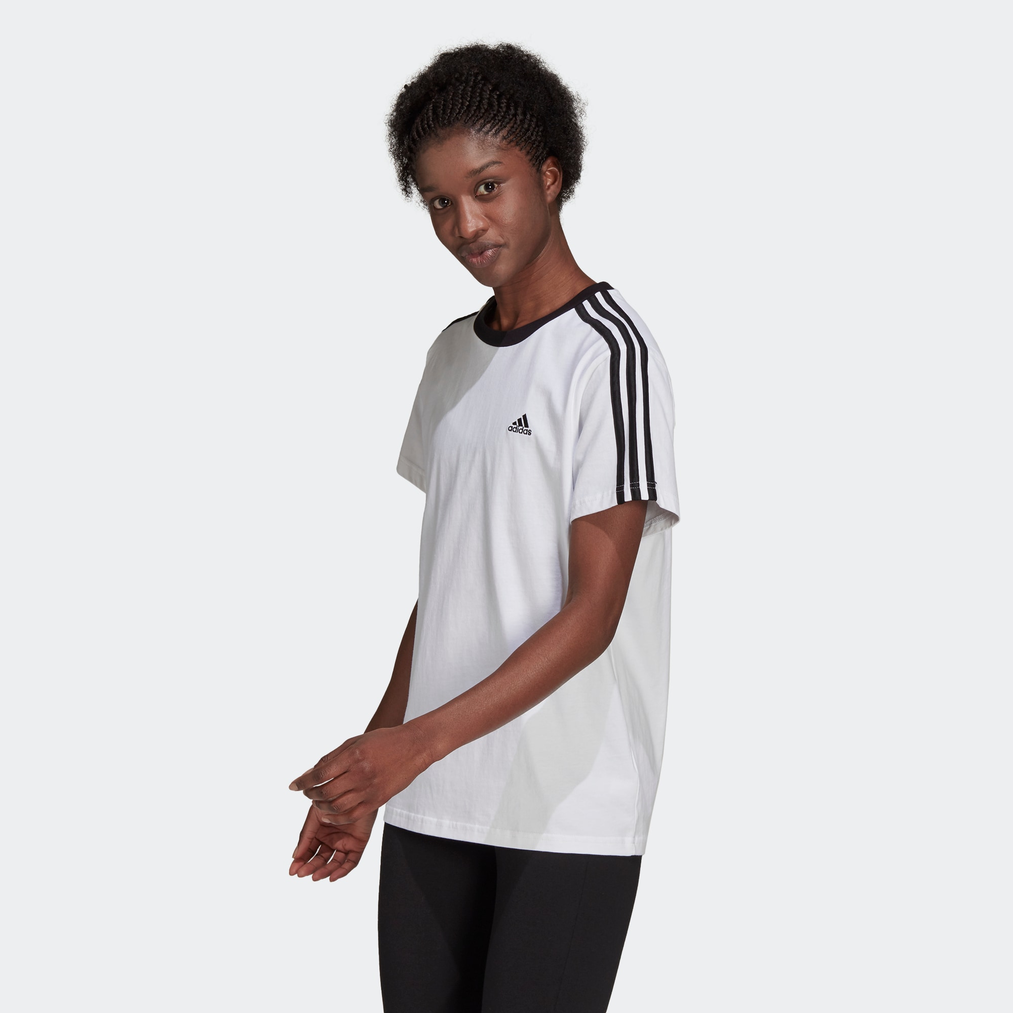 Женская футболка adidas ESSENTIALS 3-STRIPES TEE Черно-белая