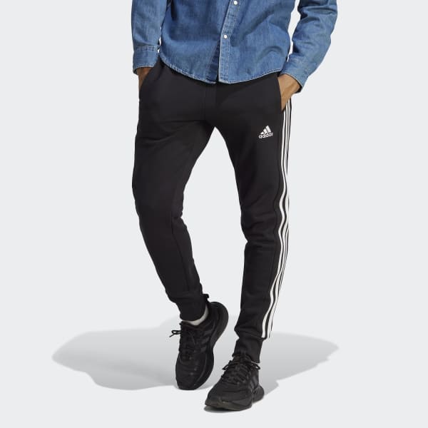 Мужские брюки adidas Essentials French Terry Tapered Cuff 3-Stripes Pants (Черные)