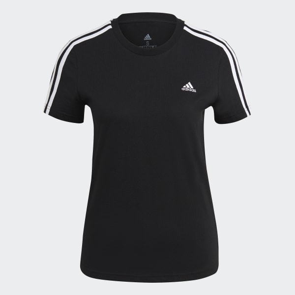 Женская футболка adidas Essentials Slim 3-Stripes Tee (Черная)