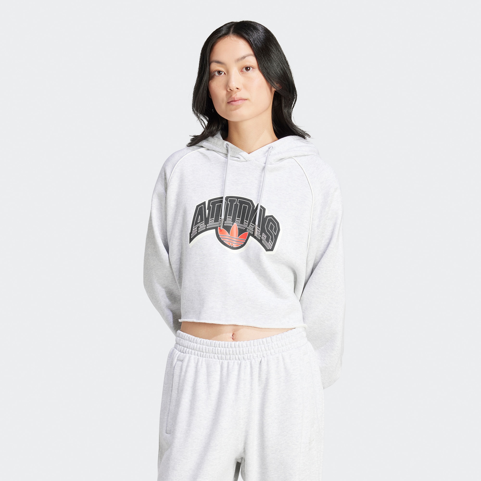 Женское худи adidas CROPPED HOODIE серое