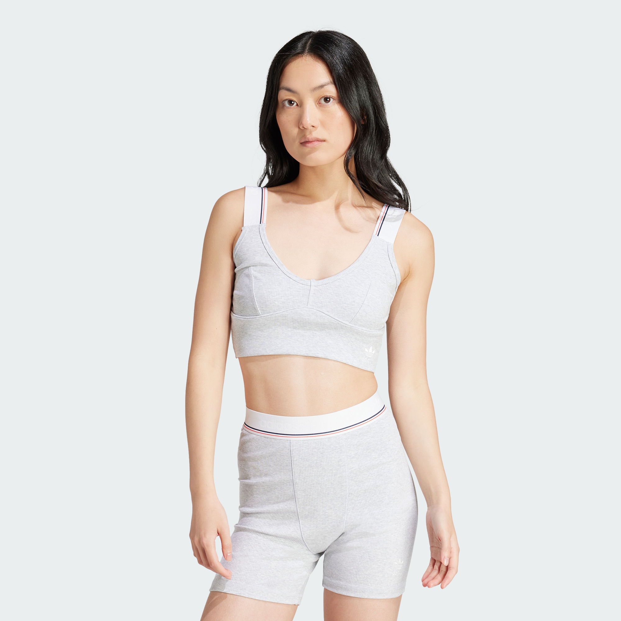 Женский топ adidas TAPE BRA TOP серый