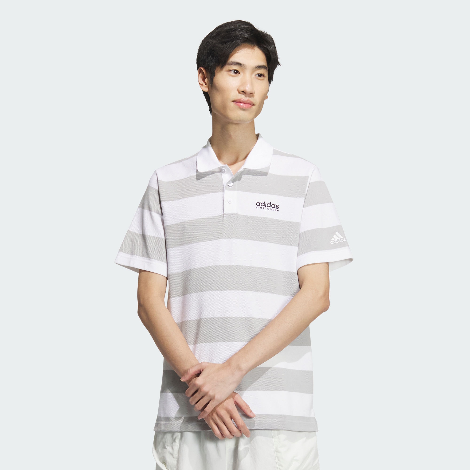 Мужская футболка adidas PIQUÉ STRIPE POLO SHIRT серая