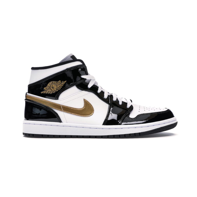 Кроссовки Nike Air Jordan 1 Mid Patent Black White Gold