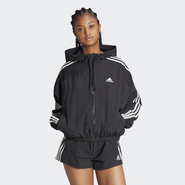 Женская ветровка adidas Essentials 3-Stripes Woven Windbreaker (Черная)