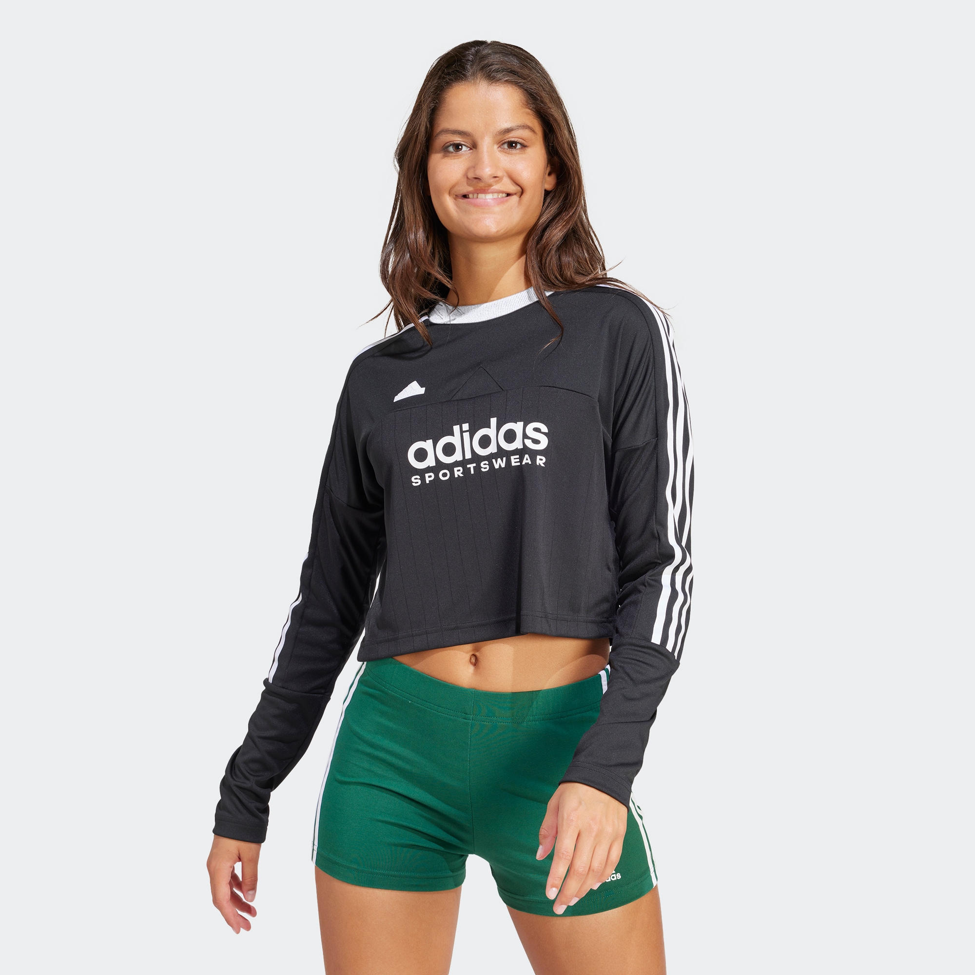 Женская футболка adidas TIRO 3-STRIPES LONG SLEEVE TEE черная