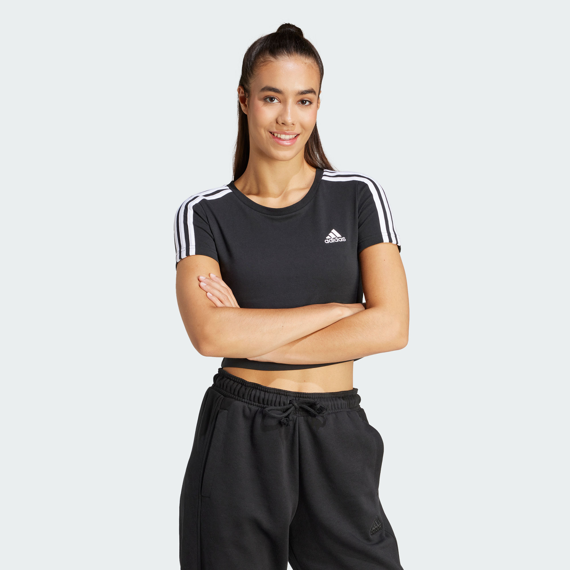 Женская футболка adidas ESSENTIALS 3-STRIPES TEE черно-белая