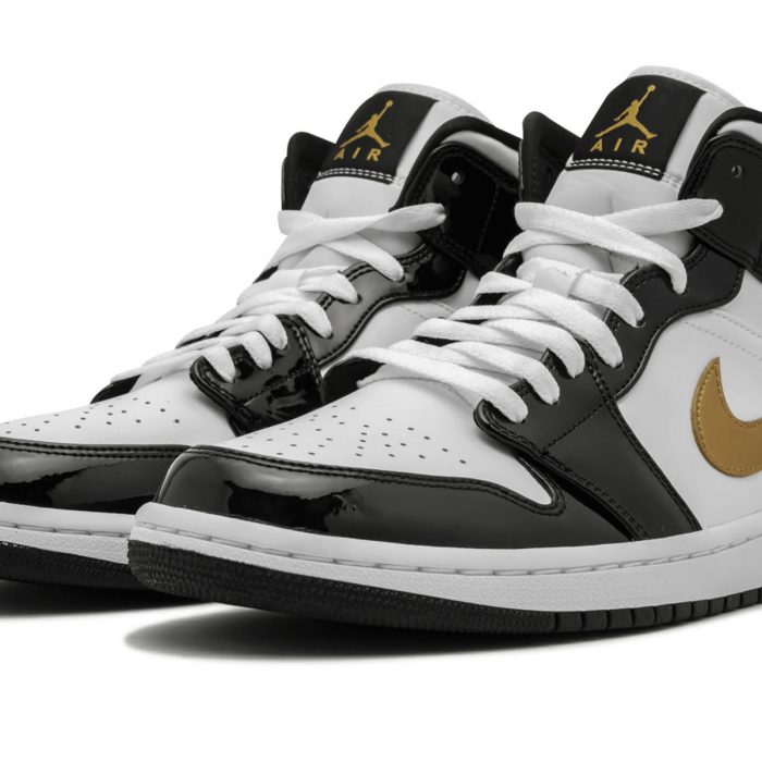 air jordan 1 mid black white gold