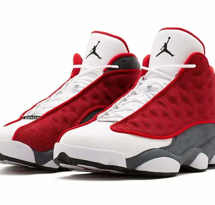 jordan 13 grey white and red