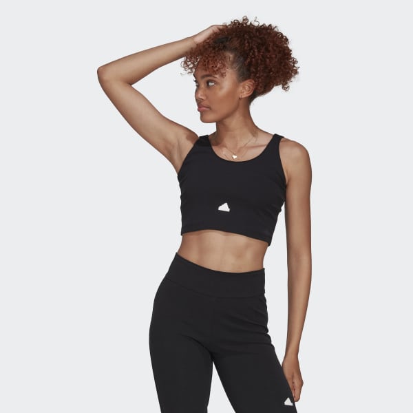 Adidas cropped top on sale black