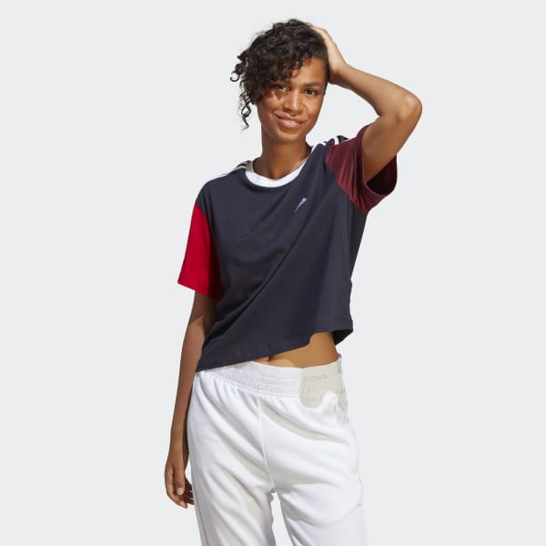 Женская футбольная форма Essentials 3-Stripes Single Jersey Crop Top ( Синяя ) фотография
