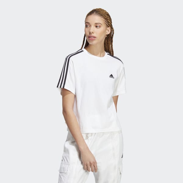 Женская футбольная форма Essentials 3-Stripes Single Jersey Crop Top ( Белая ) фотография