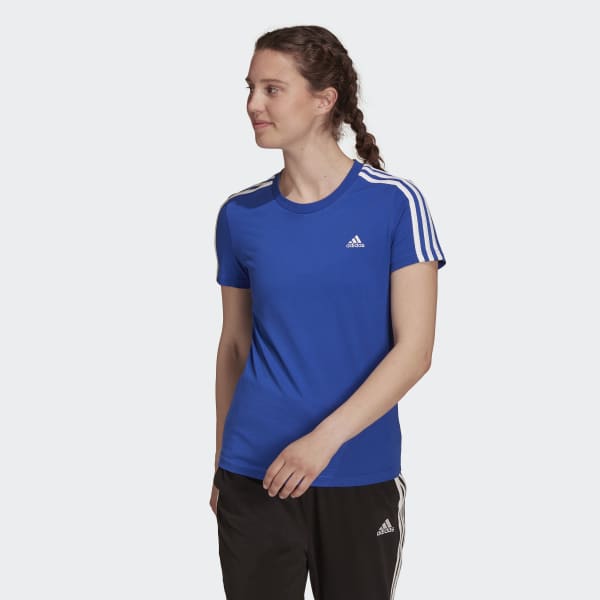 Женская футболка Essentials Slim 3-Stripes Tee ( Синяя ) фотография